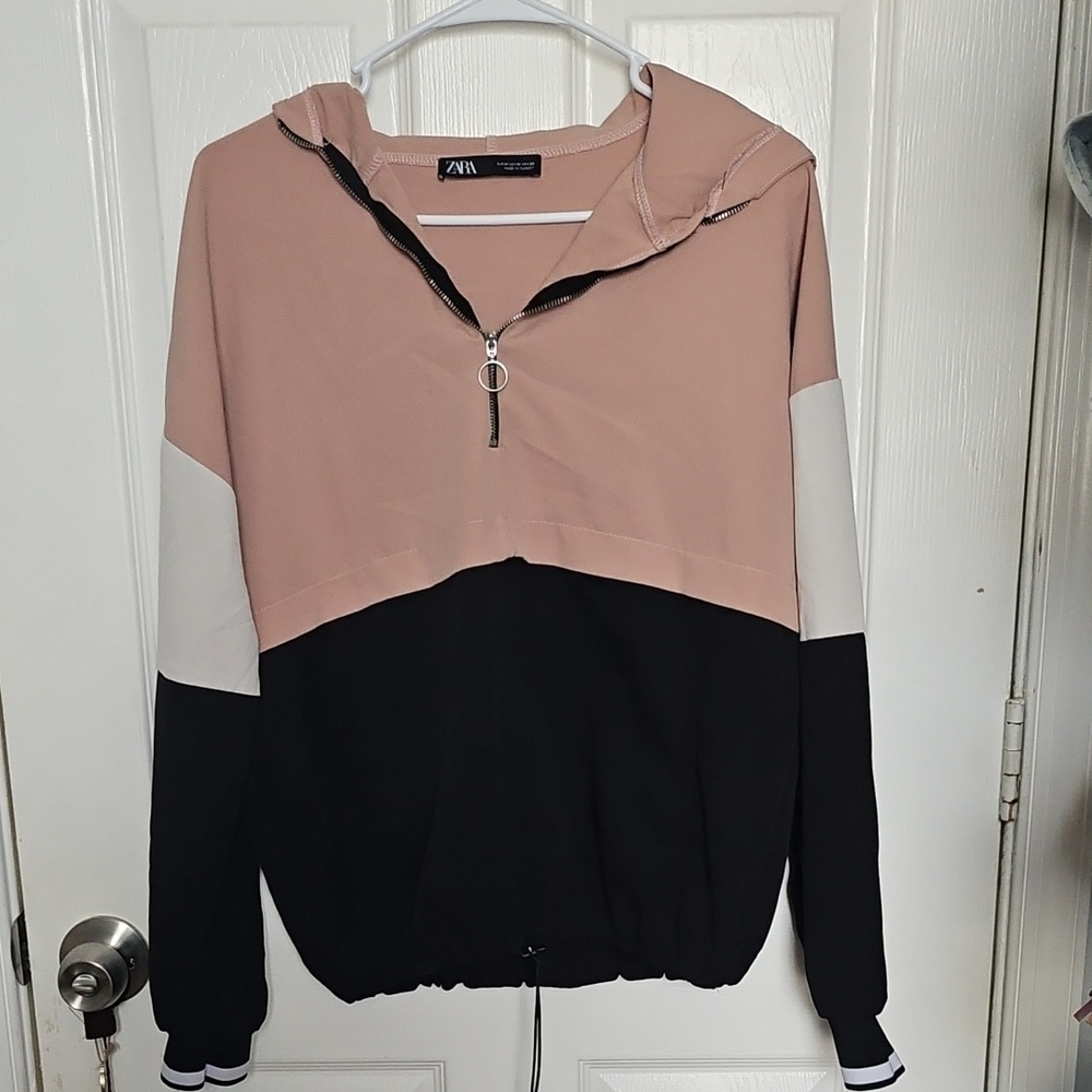 Zara Women's Bomber Jacket in Black and Tan